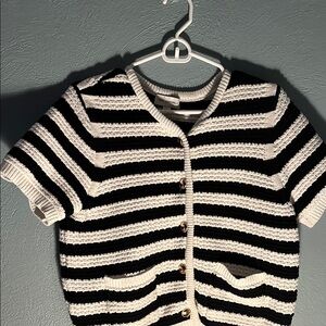 Black and White Striped Cardigan